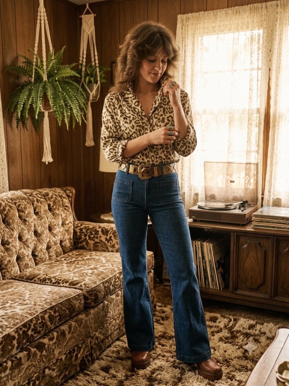 Vintage- Women's Leopard Blouse with pockets